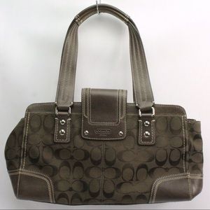 Coach Hampton Brown Signature Jacquard Satchel